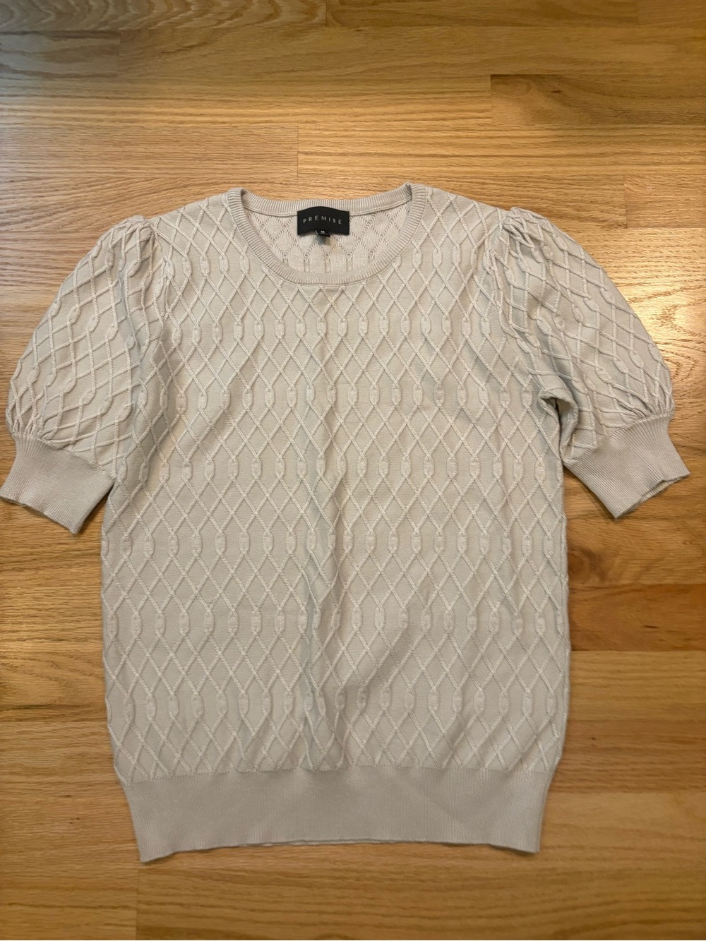Premise Cream Soft Textured Puff Short-sleeveSweater